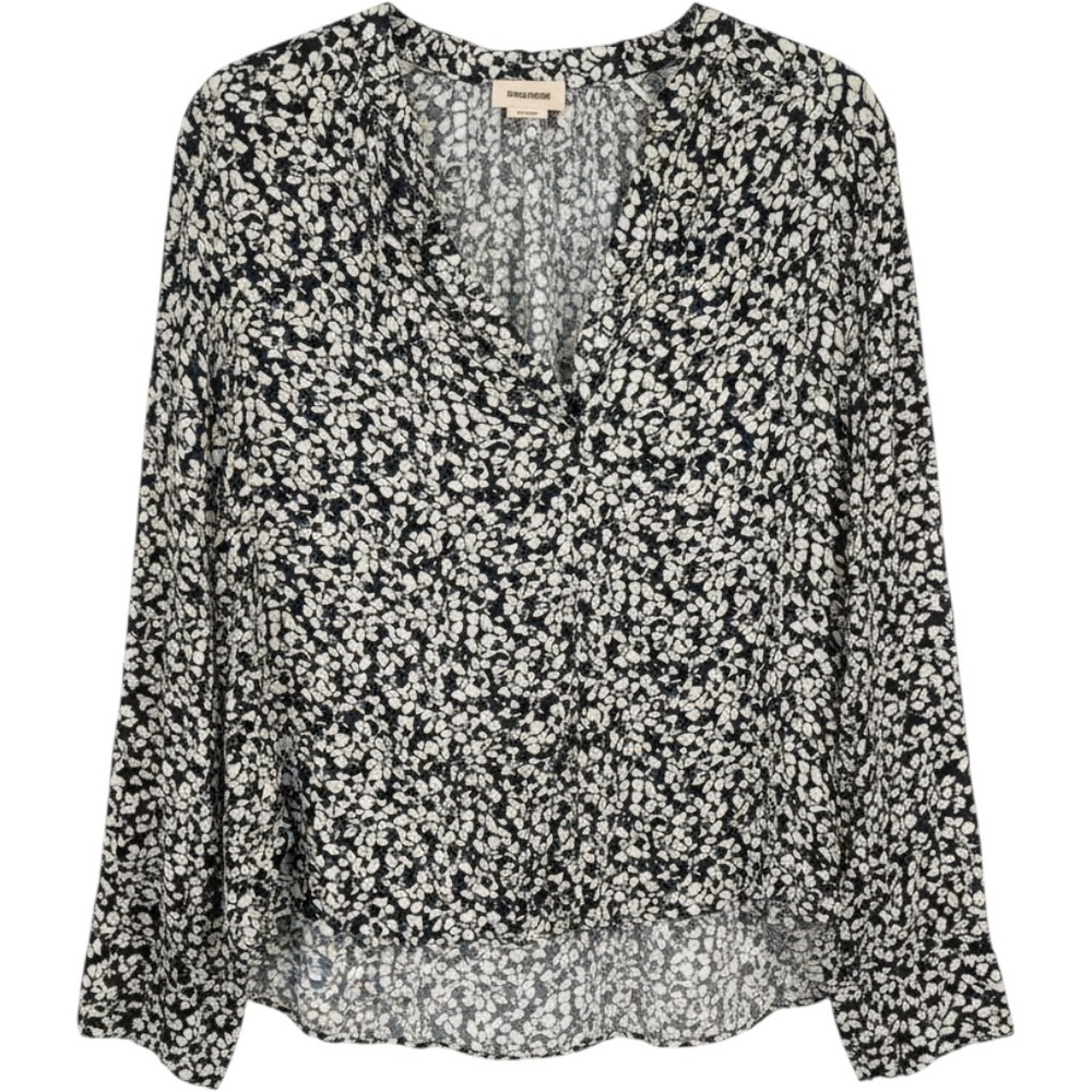 Zadig & Voltaire Tink Crepe Bico Flowers Blouse Women M Black White V-Neck Top